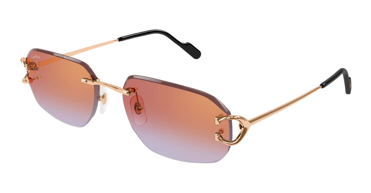 cartier CT0468S 005 randlose sonnenbrille in gold mit rötlichen Gläsern
