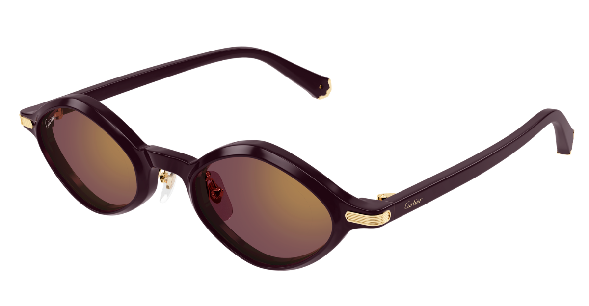 cartier CT0540S 006 rautenförmige acetatsonnenbrille in violett mit violetten gläsern