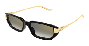 cartier CT0674S 001 eckige sonnenbrille aus acetat und metal in schwarz und gold mit grauen gläsern
