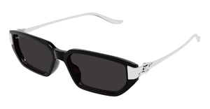 cartier Ct0674S 002 eckige sonnenbrille aus acetat und metal in schwarz und silber mit grauen gläsern