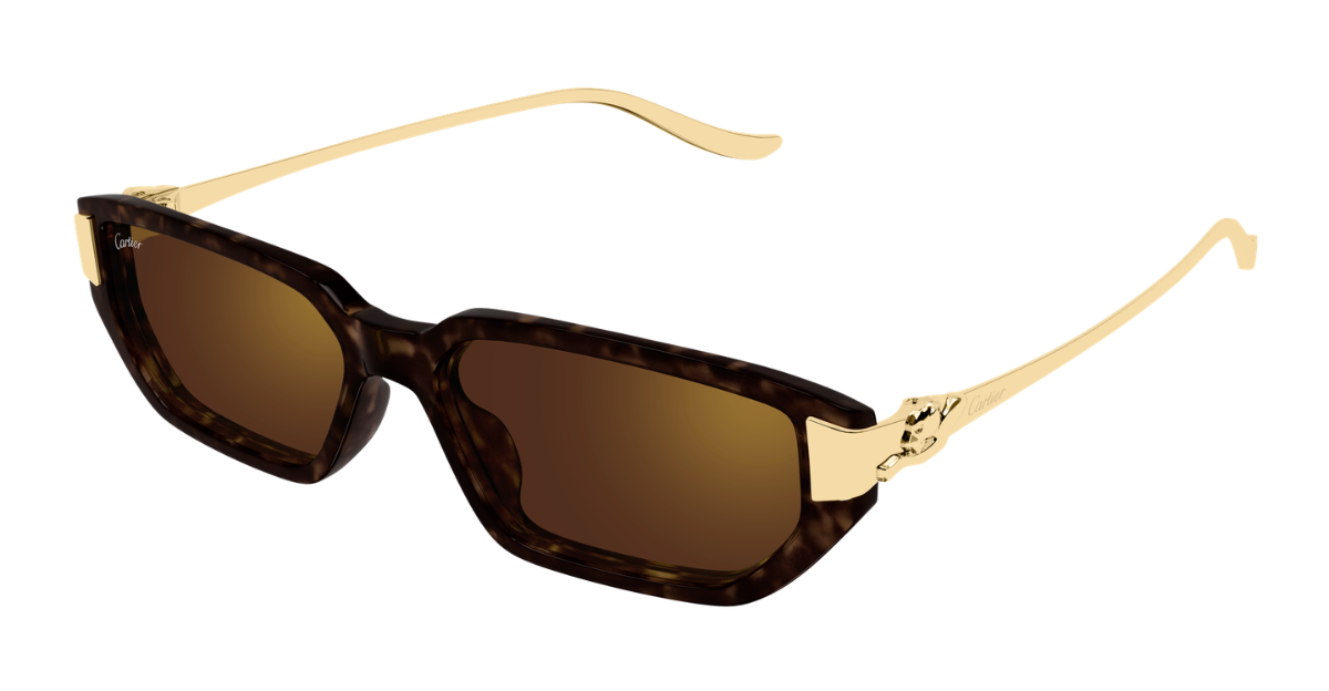 cartier Ct0674S 003 eckige sonnenbrille aus havana und metal in havana und gold mit braunen gläsern