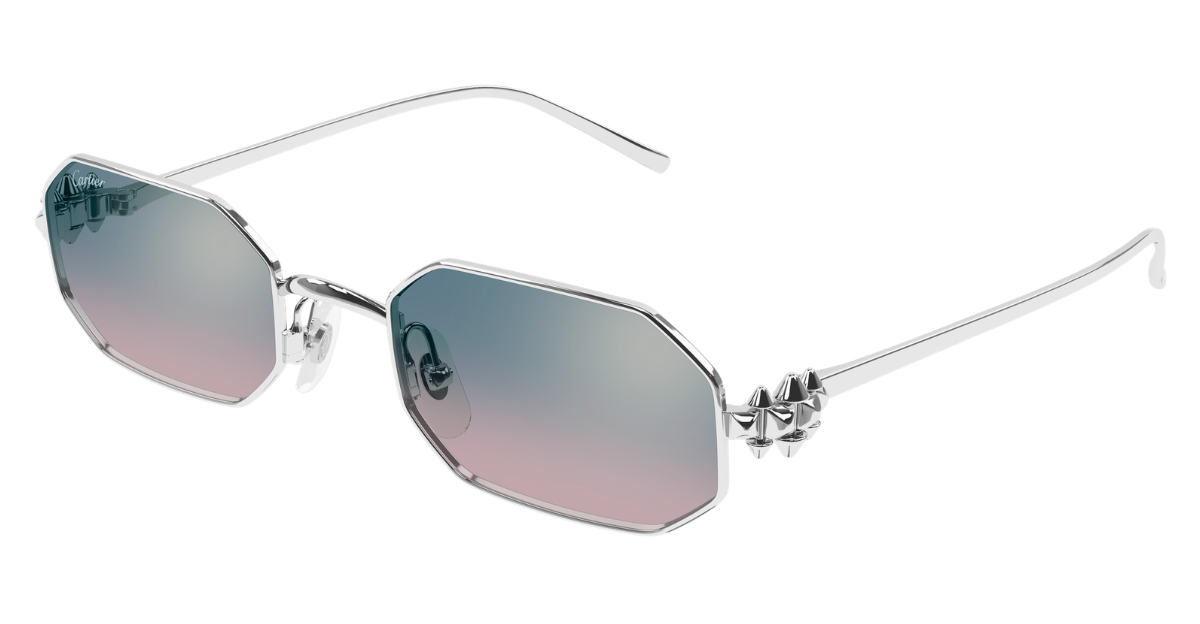 cartier ct0682s 009 eckige metallsonnenbrille in silber mit hellblauen gläsern