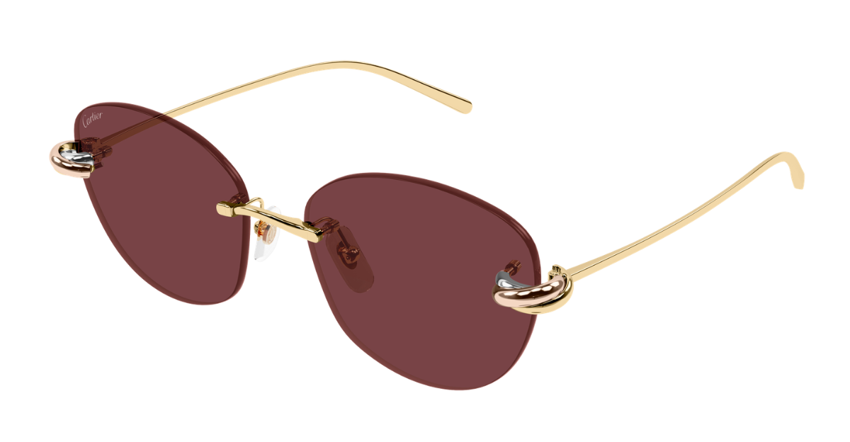 Cartier CT0685S 004 randlose sonnenbrille in gold mit rötlichen gläsern