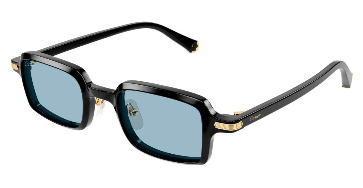 cartier ct0539s 006 eckige acetat sonnenbrille in schwarz mit hellblauen gläsern