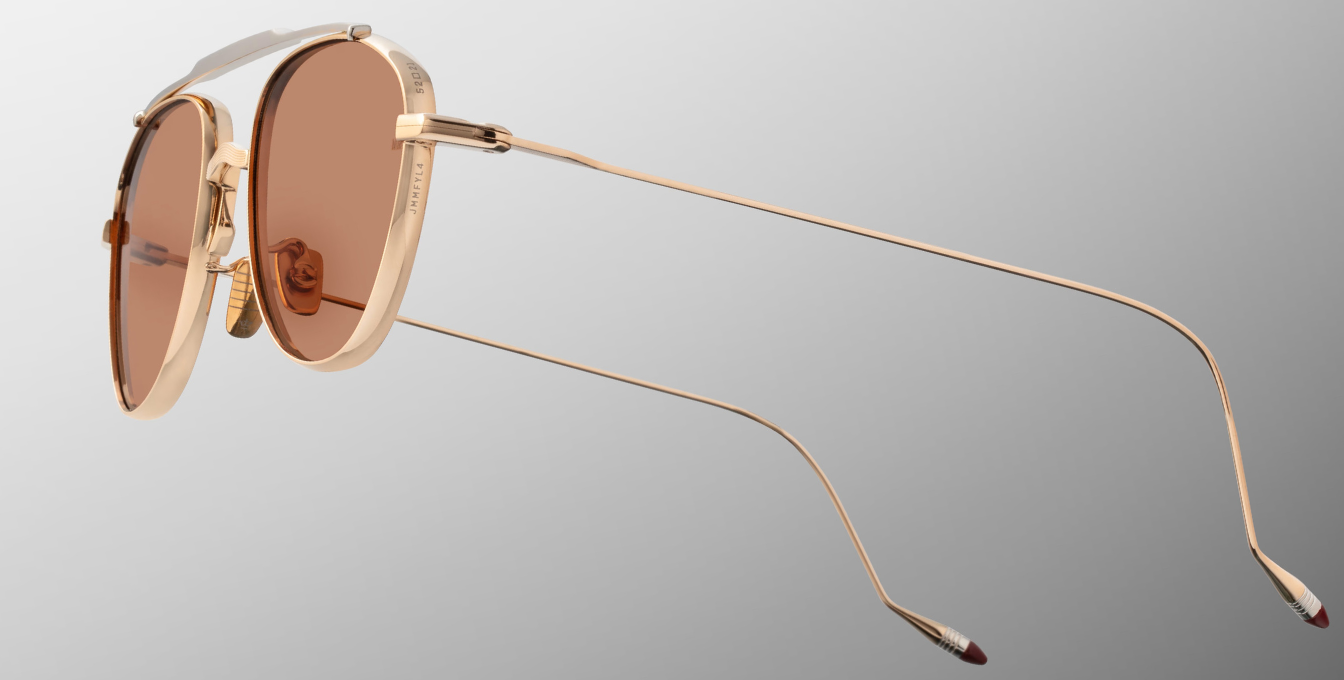 jacques marie mage flynn darjeeling aviator sonnenbrille aus titan in gold mit orangenen gläsern