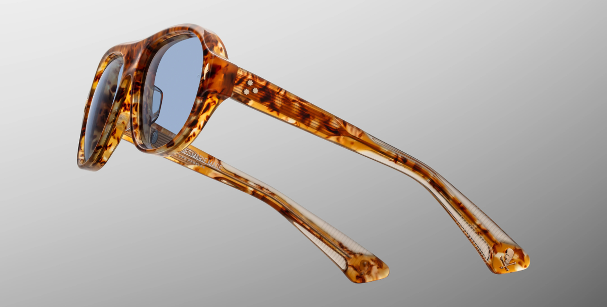 jacques marie mage the player bunker 77 cairo acetatsonnenbrille in havana mit blauen gläsern