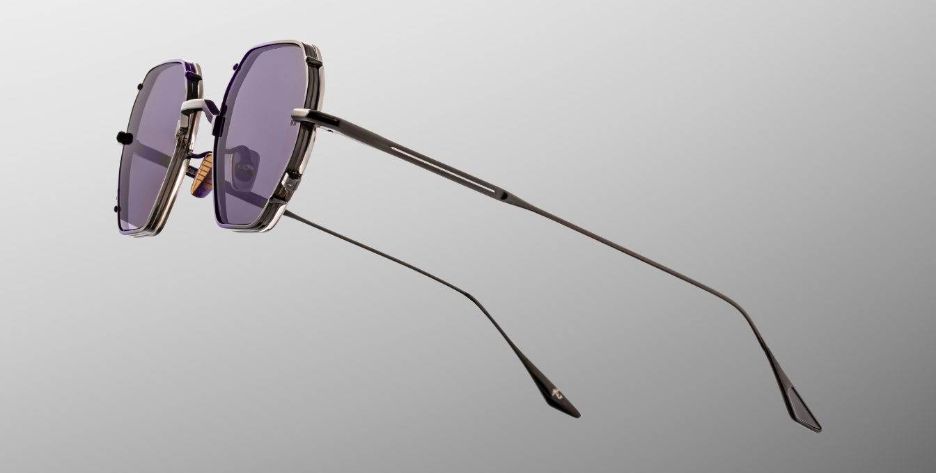 jacques marie mage verlaine corbeau titansonnenbrille in schwarz und silber mit grauen gläsern
