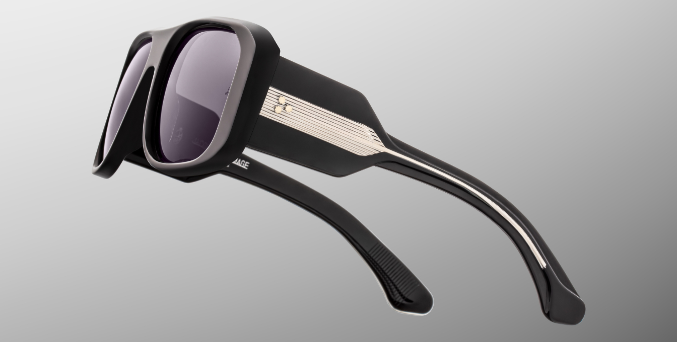 jacques marie mage alfie shadow eckige sonnenbrille in schwarz mit dunkelgrauen gläsern