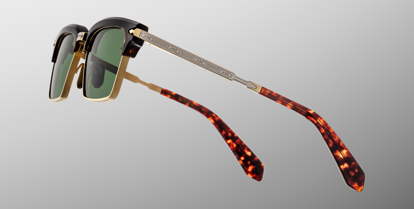 jacques marie mage alin etna eckige sonnenbrille in havana und gold mit grünen gläsern