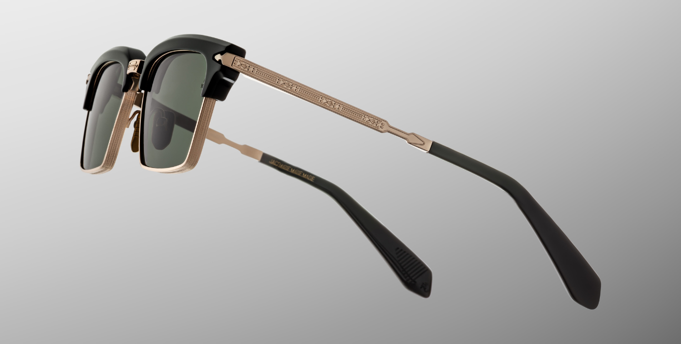 jacques marie mage alin viper eckige sonnenbrille in gold und schwarz mit grünen gläsern