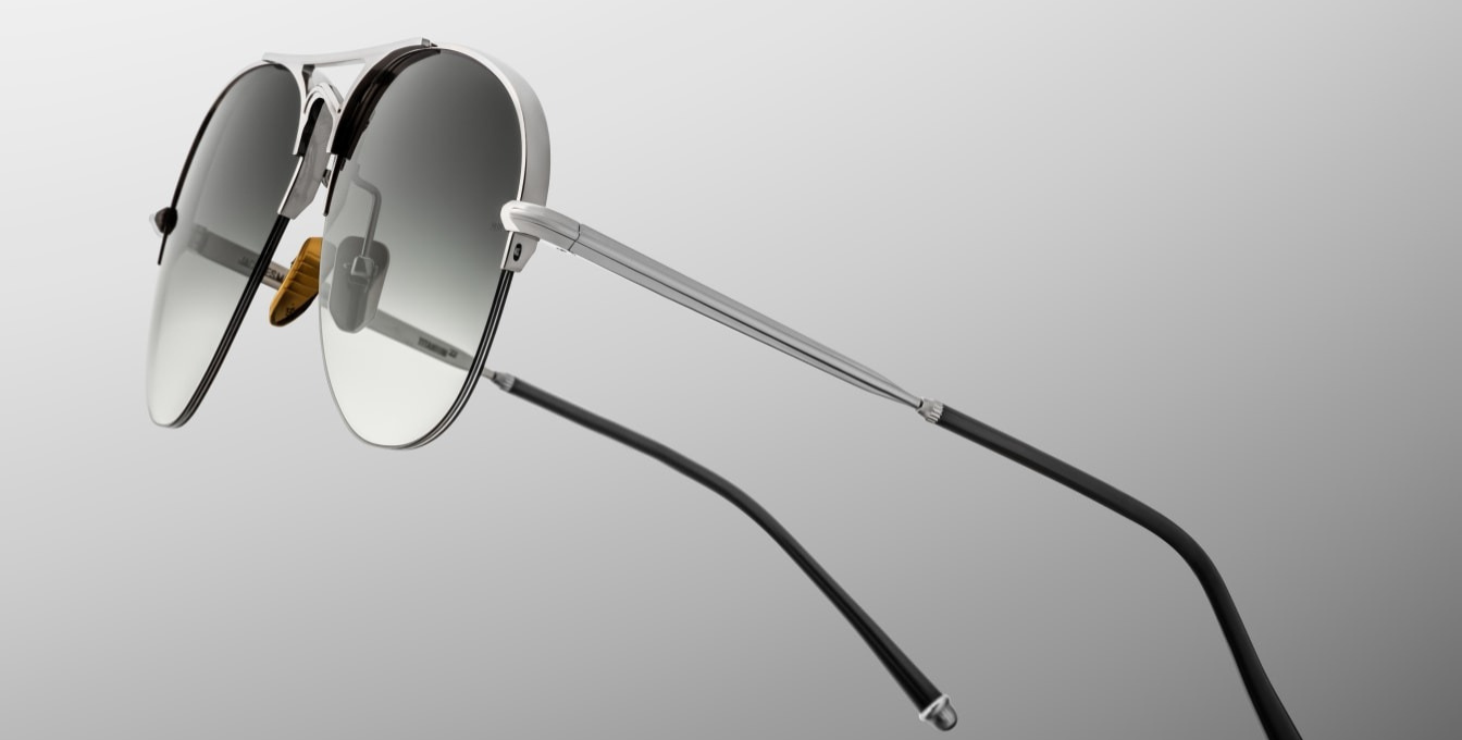 jacques marie mage amelia viper, pilotensonnenbrille in silber mit grünen verklaufsgläser