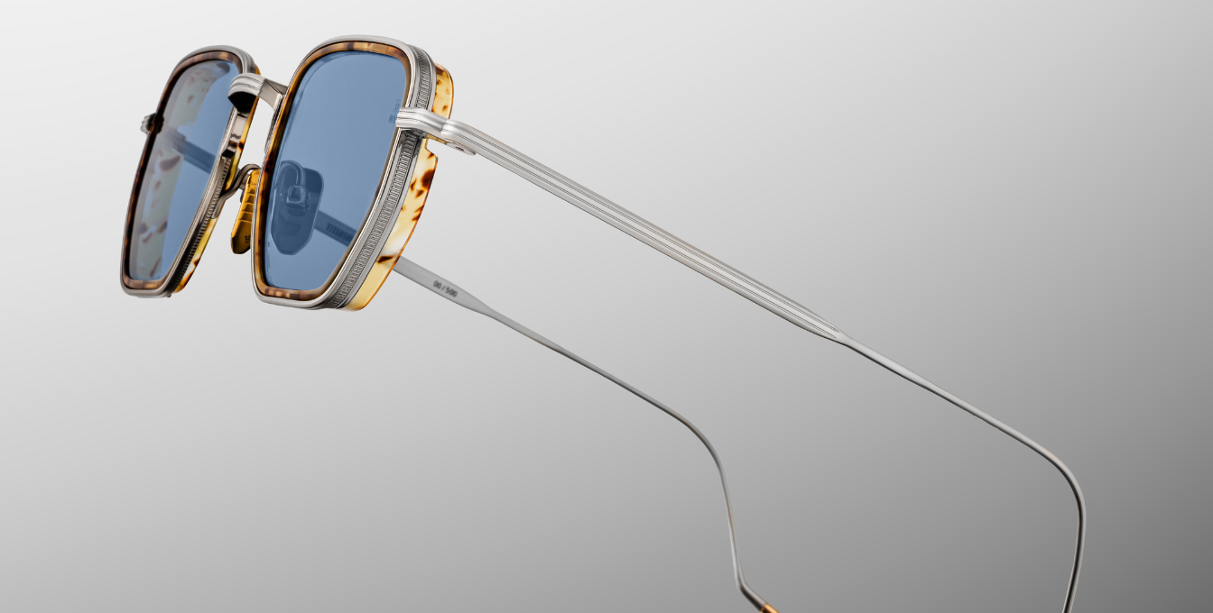 jacques marie mage atkins cairo eckige sonnenbrille in gold und havana mit blauen gläsern