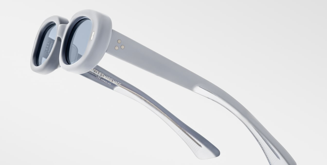 jacques marie mage besset sky suede ovale sonnenbrille in matt blau mit blauen gläsern