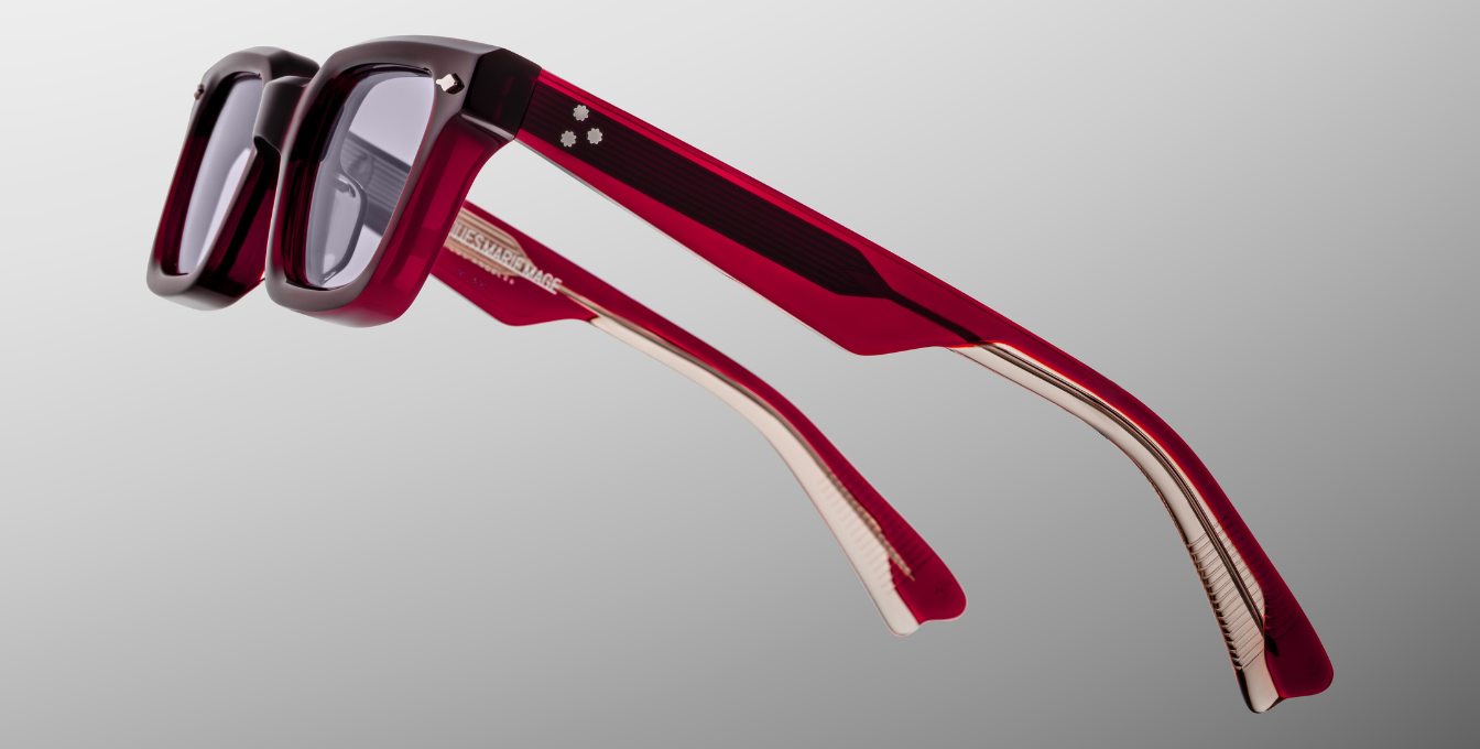 jacques marie mage casablanca cherry eckige sonnenbrille in rot mit violetten gläsern