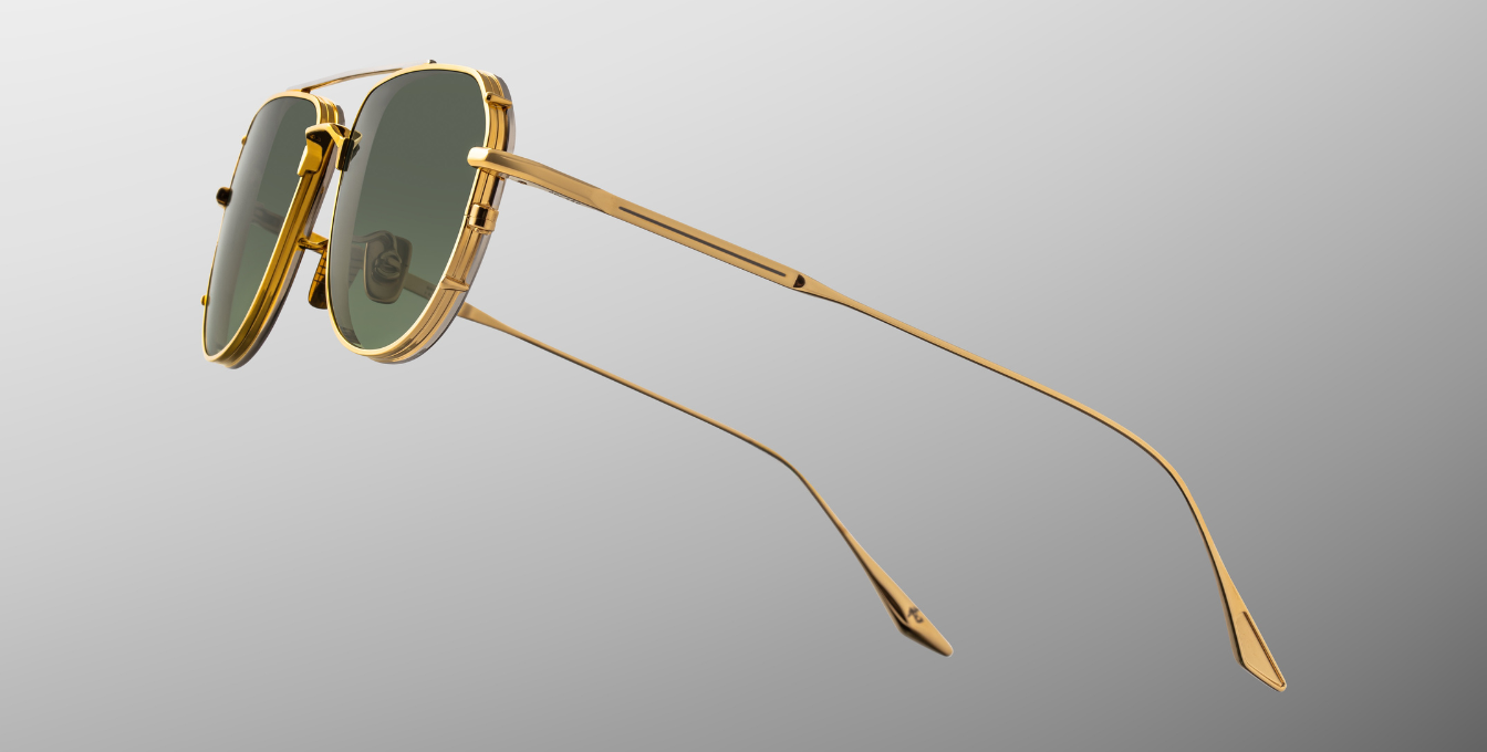 jacques marie mage cendrars musket aviator sonnenbrille in gold und silber mit grün verlaufenden gläser
