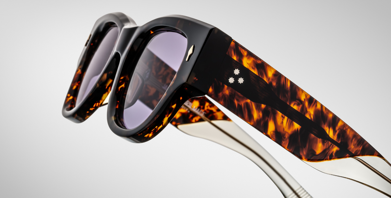 jacques marie mage chelsea beau eckige sonnenbrille in havana mit blauen gläsern