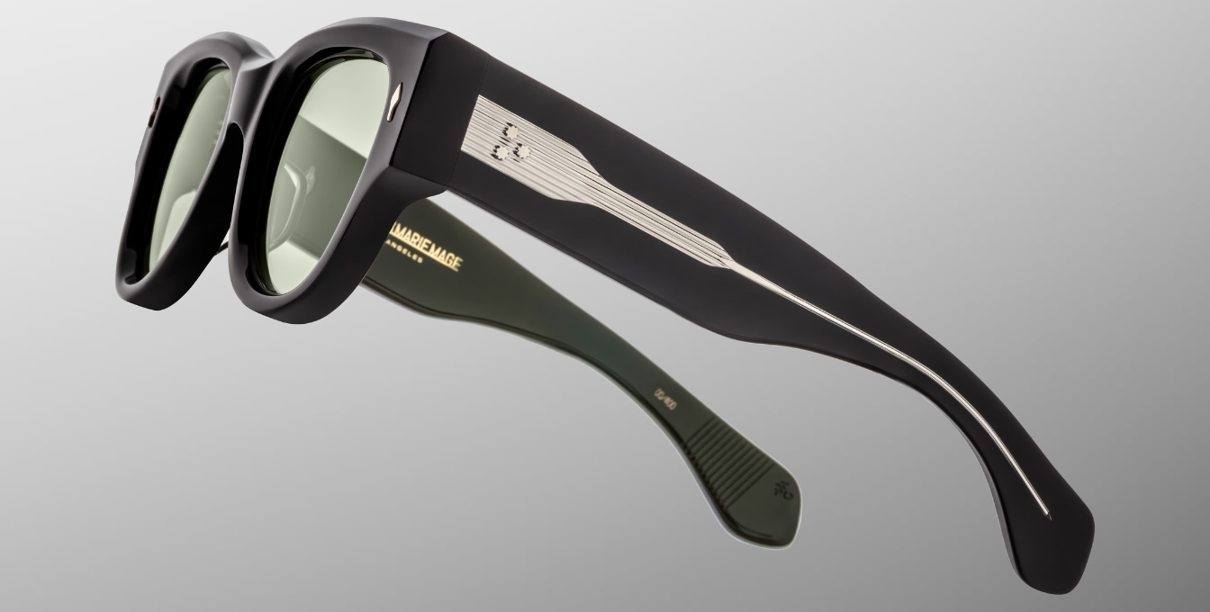 jacques marie mage chelsea cobra eckige sonnenbrille in schwarz mit grünen gläsern