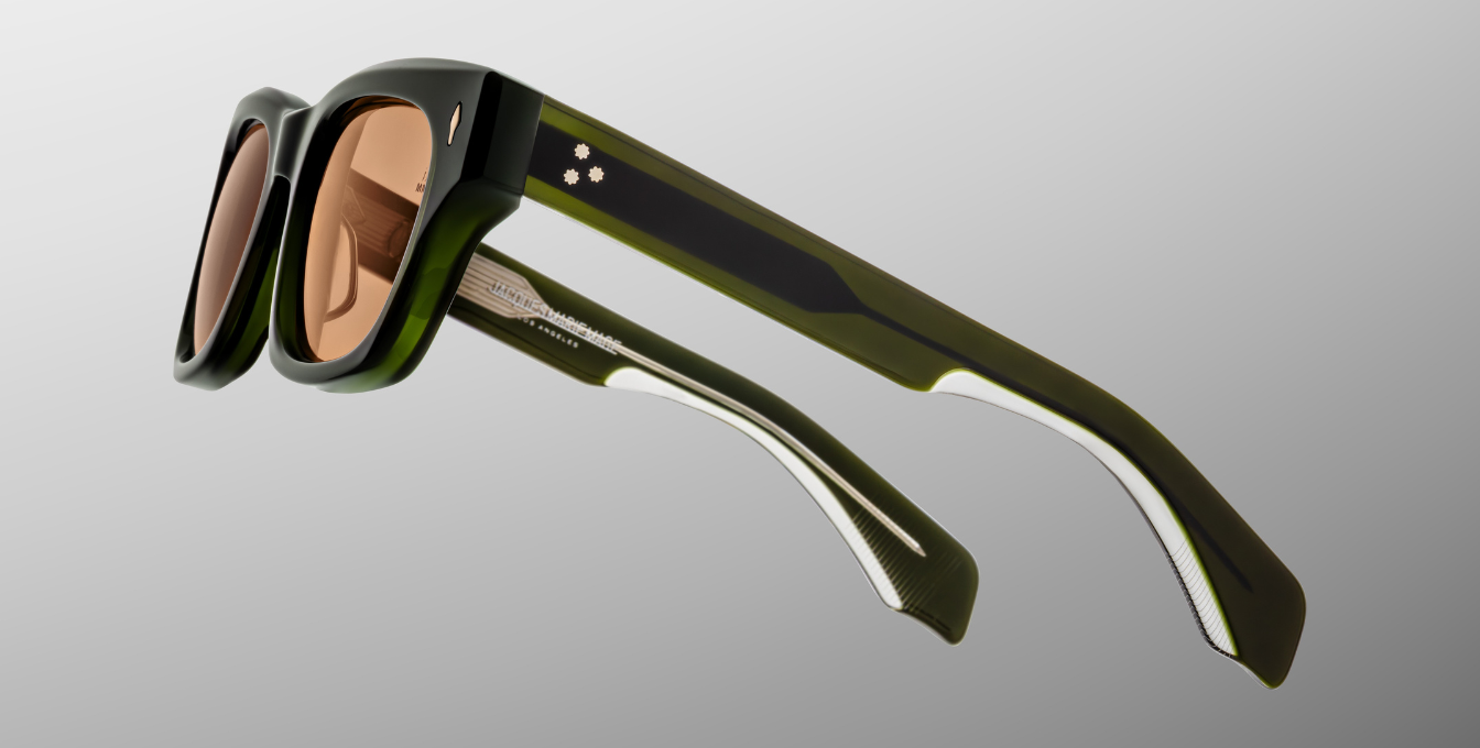 jacques marie mage dealan53 borneo eckige sonnenbrille in grün mit orangenen gläsern