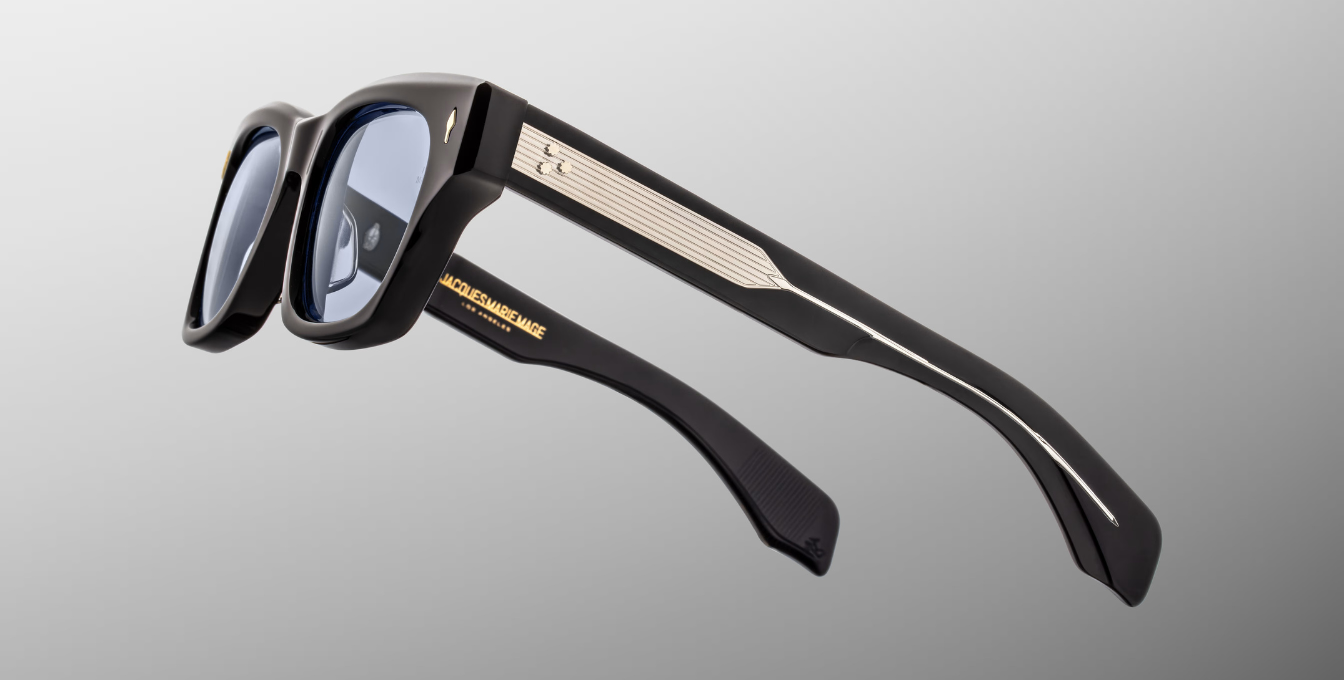 jacques marie mage dealan 53 obscure eckige sonnenbrille in einem dunklen blau mit hellblauen gläsern