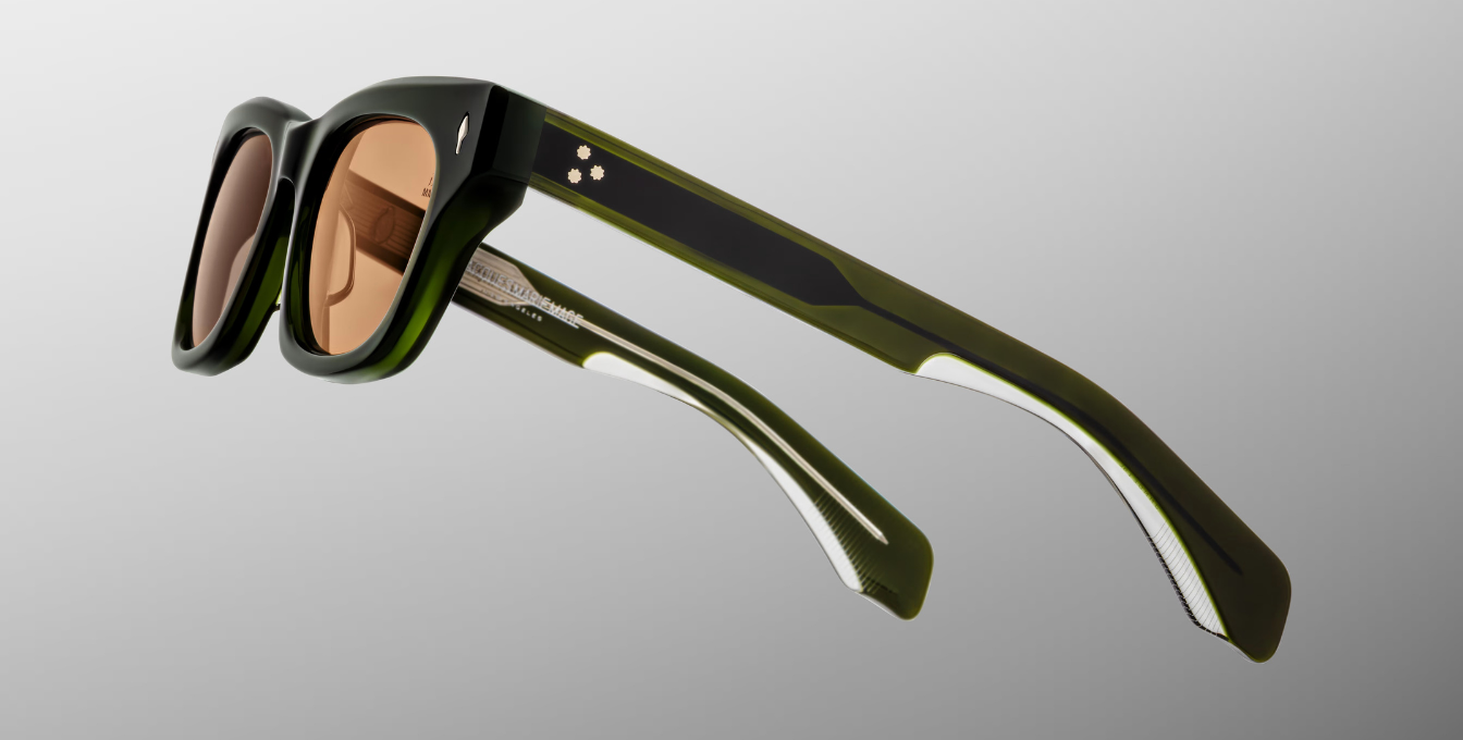 jacques marie mage dealan borneo eckige sonnenbrille in grün mit orangenen Gläsern