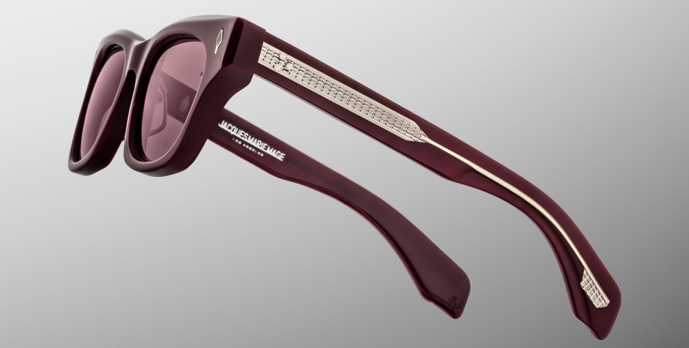 jacques marie mage epoxy II dealan cassis eckige weinrote sonnenbrille mit weinroten gläsern