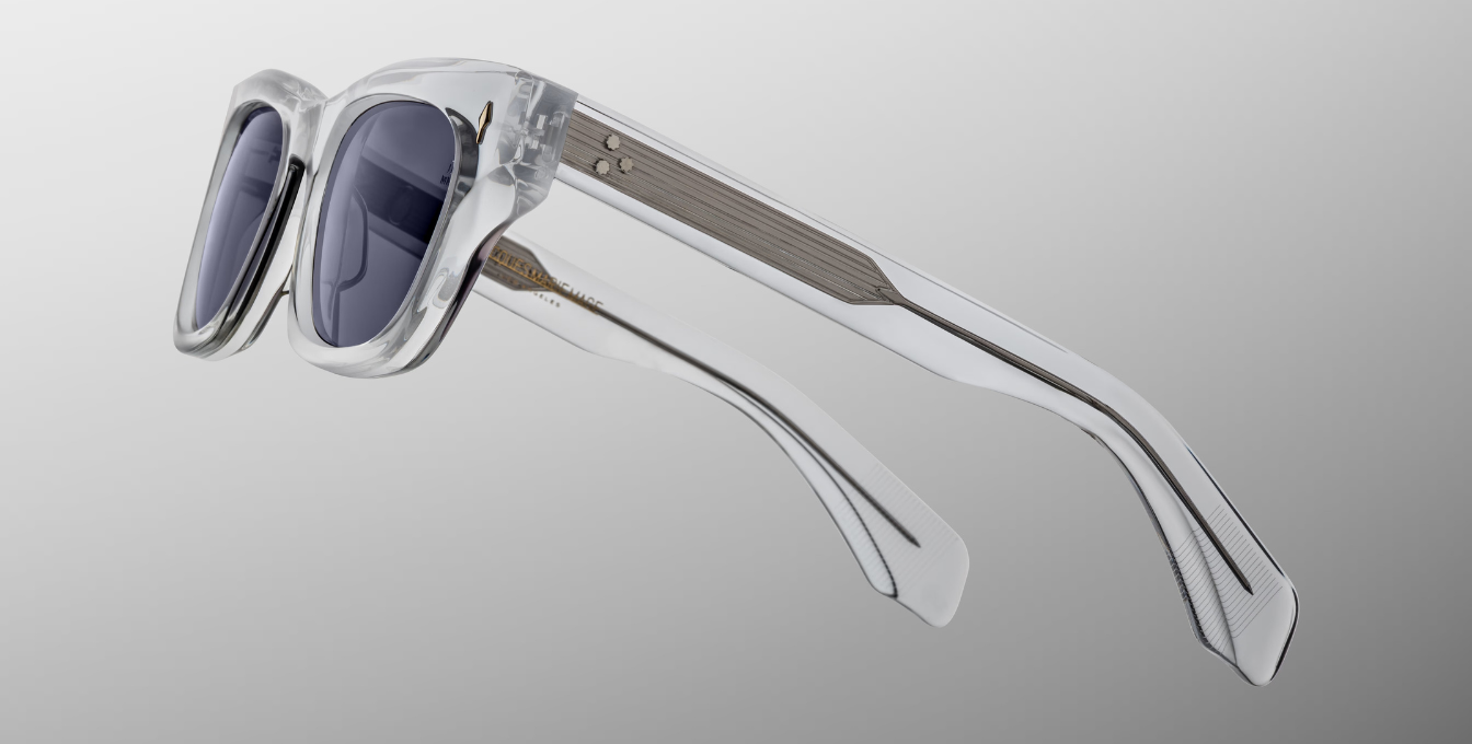 jacques marie mage dealan sulfur eckige sonnenbrille in grau transparent mit grauen gläsern