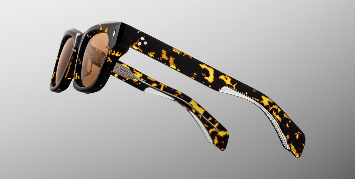 jacques marie mage dealan tokyo eckige sonnenbrille aus acetat in havana mit orangenen gläsern