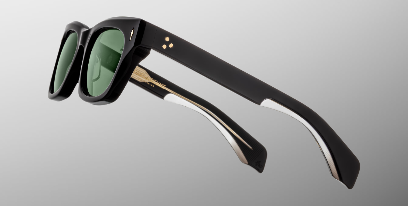 jacques marie mage dealan venom eckige sonnenbrille in schwarz mit grünen gläsern