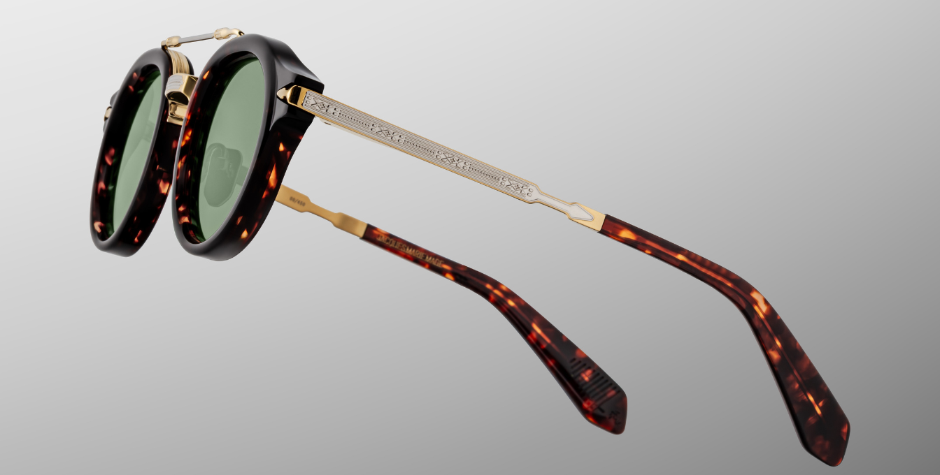 jacques marie mage delage etna runde sonnenbrille in havana und gold mit grünen gläsern