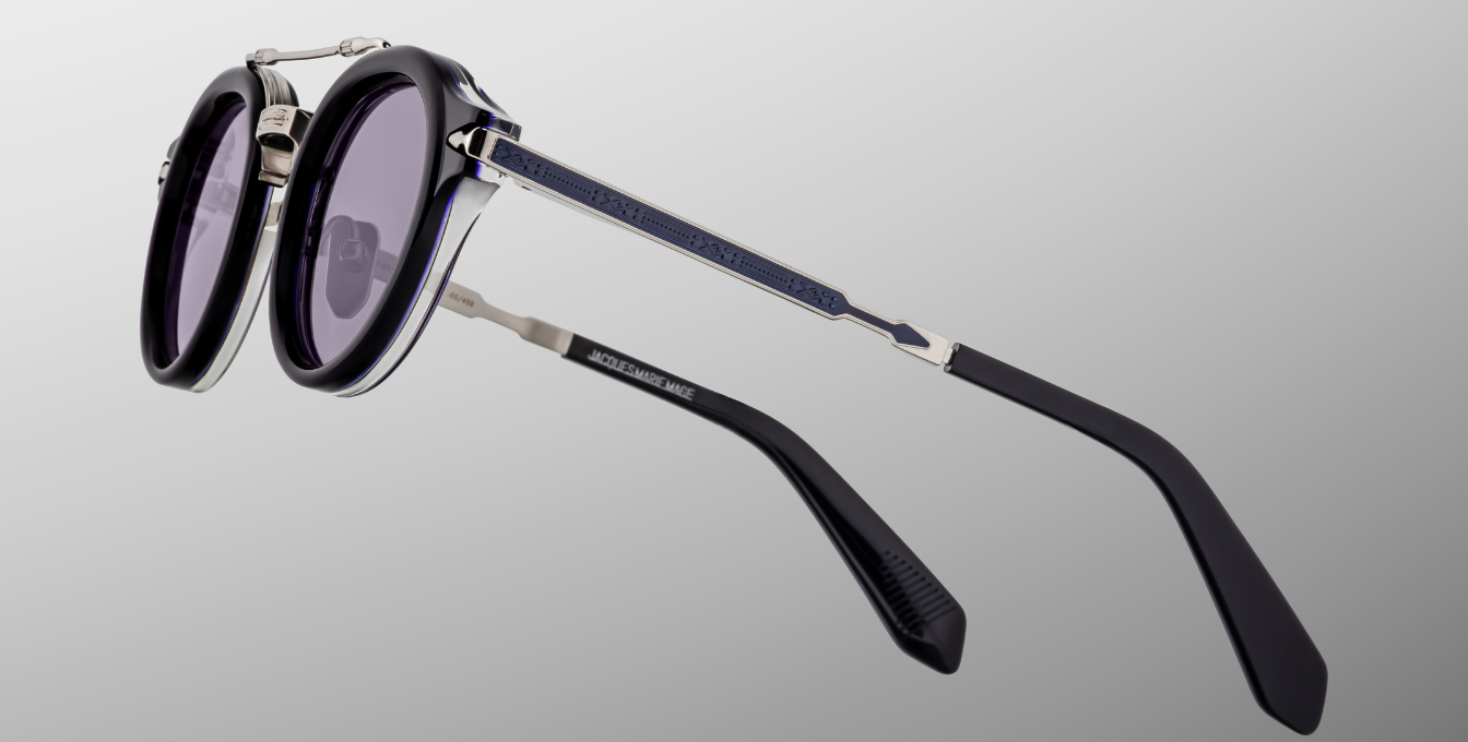 jacques marie mage delage hudson runde sonnenbrille in blaue und silber mit blauen gläsern