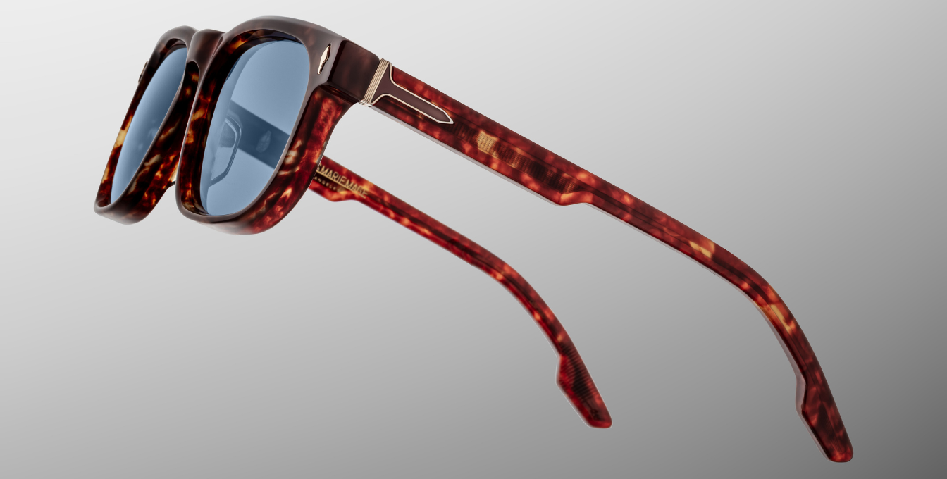 jacques marie mage dewitt breccia eckige sonnenbrille in havana mit blauen gläsern