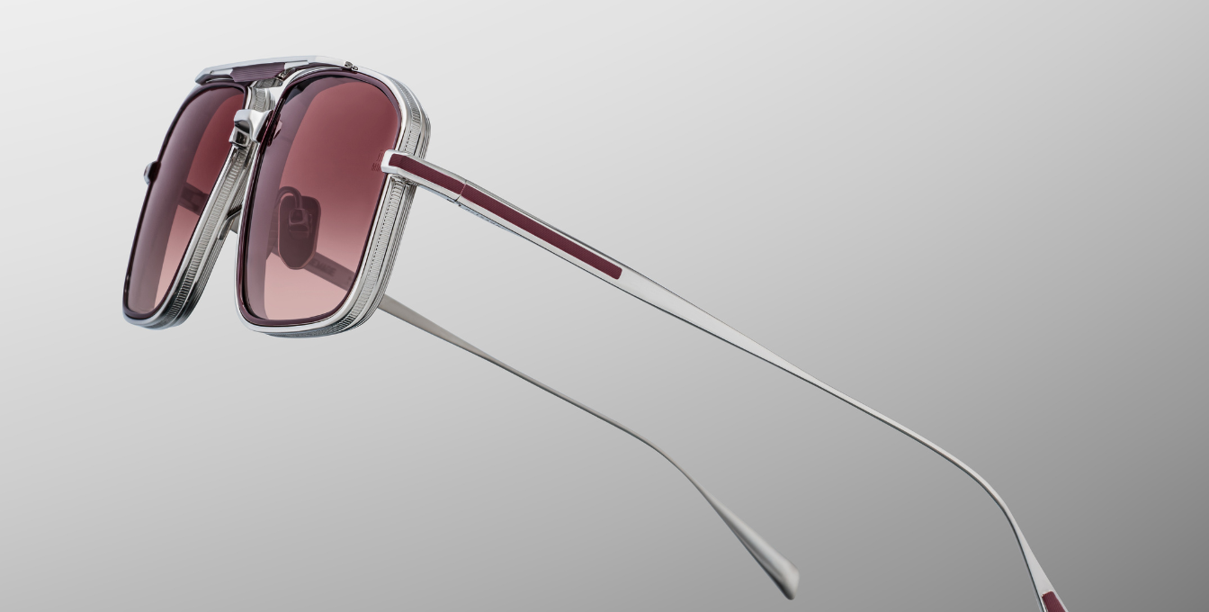 jacques marie mage earl bordeaux eckige sonnenbrille in silbe rund bordeaux mit roten gläsern