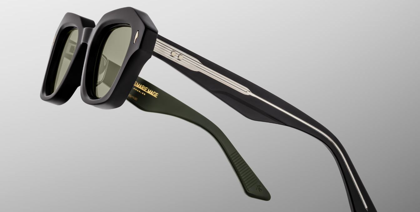 jacques marie mage eichler cobra eckicge sonnenbrille in schwarz mit grünen gläsern
