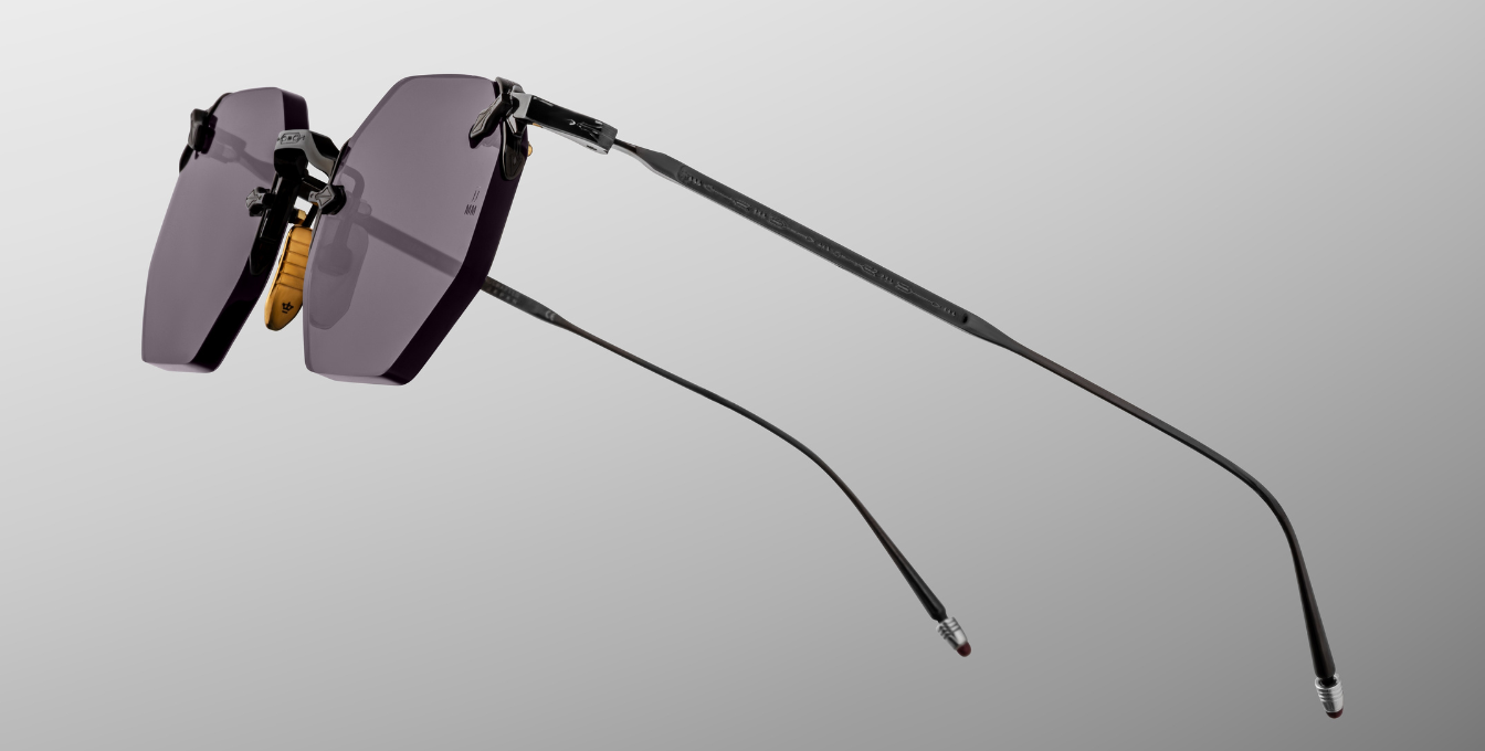 jacques marie mage eldorado black achteckige randlose sonnenbrille in schwarz mit grauen gläsern