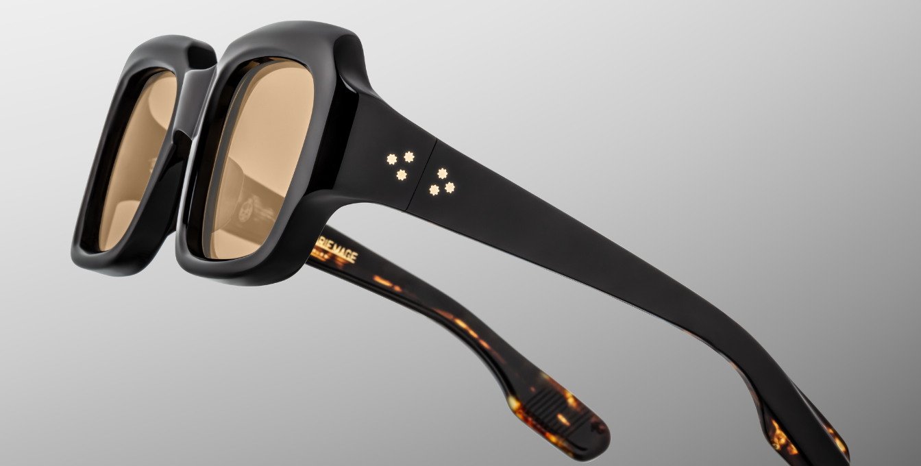 jacques marie mage evelyn monday eckige sonnenbrille in schwarz und havana mit orangenen gläsern