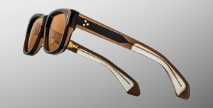 jacques marie mage fly london eckige sonnenbrille in braun mit orangenen gläsern