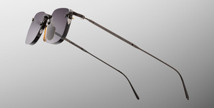jacques marie mage fonda black eckige randlose sonnenbrille in schwarz und silber mit grauen verspiegelten verlaufsgläsern