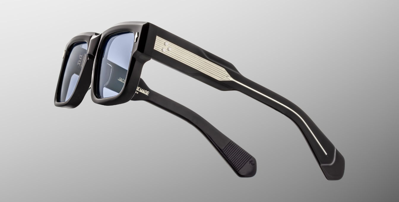 jacques marie mage hemmings obscure eckige sonnenbrille in schwarz mit hellblauen gläsern