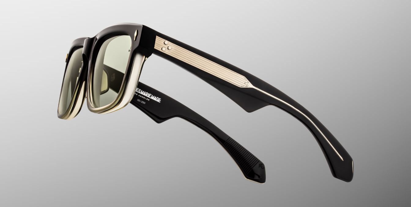 jacques marie mage hyannis black fade eckige sonnenbrille in schwarz verlauf mit grünen gläsern