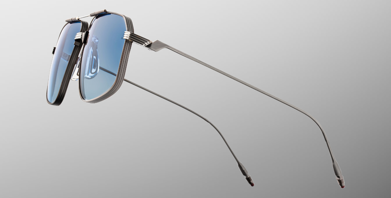 jacques marie mage jagger antique silver aviator sonnenbrille aus titan in gunmetalund blauen verlaufsgläsern