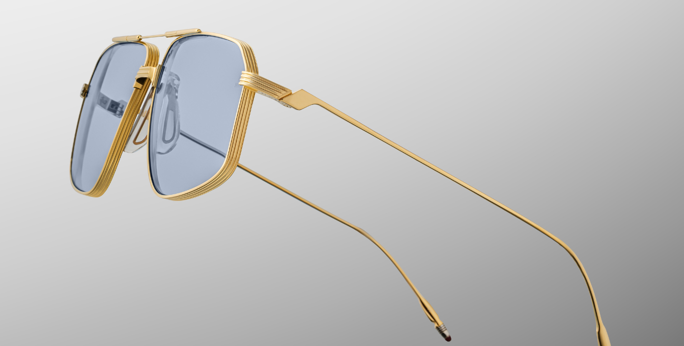 jacques marie mage jagger ciel aviotor sonnenbrille in gold mit blauen verluafsgläsern