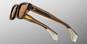 jacques marie mage jeff london eckige sonnenbrille in transparentem braun mit orangenen gläsern