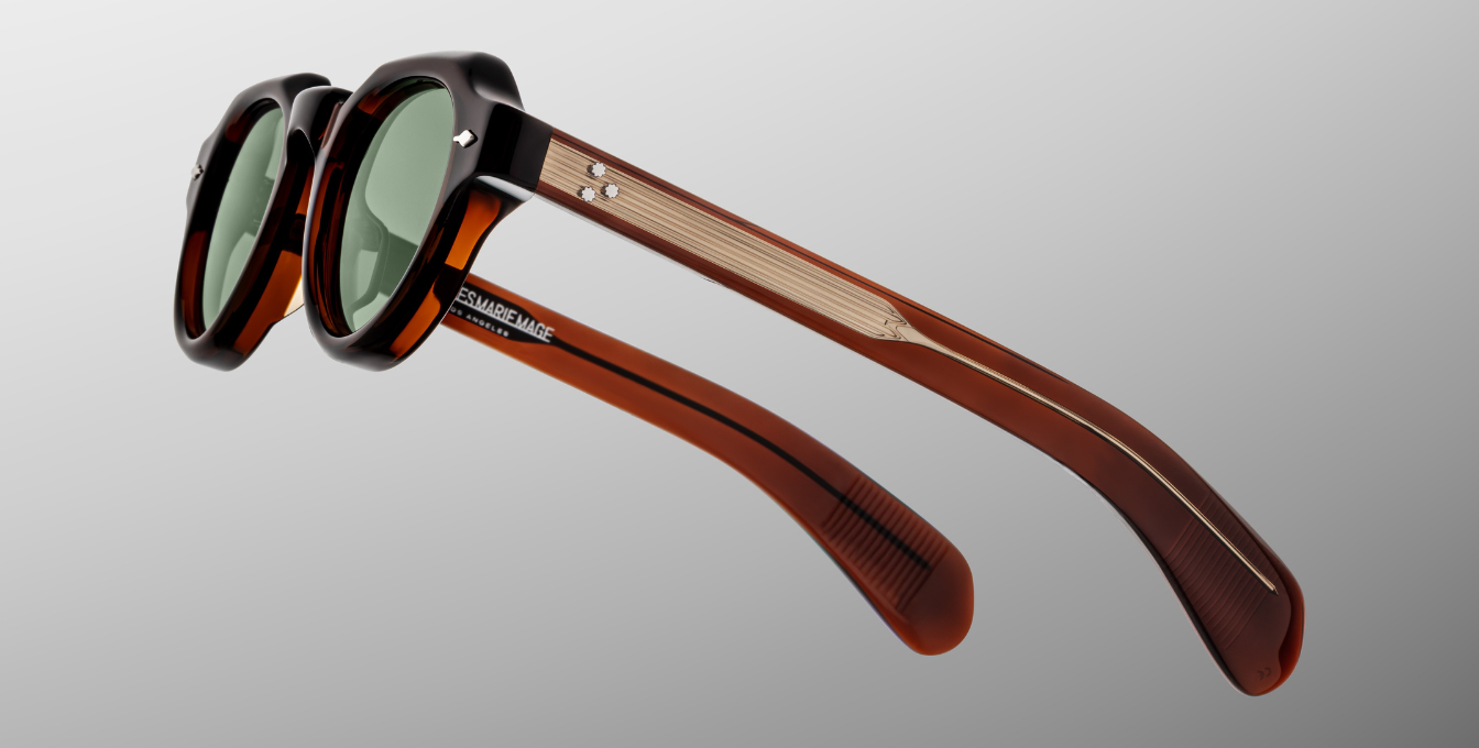 jacques marie mage kellerman zoltar pantoförmige acetatbrille in braun mit grünen gläsern