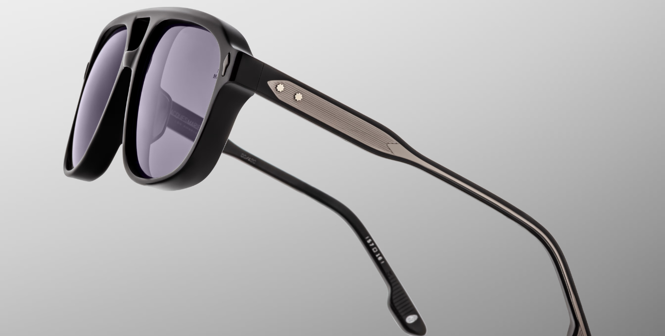 jacques marie mage leonard raven eckige sonnenbrille in schwarz mit grauen gläsern