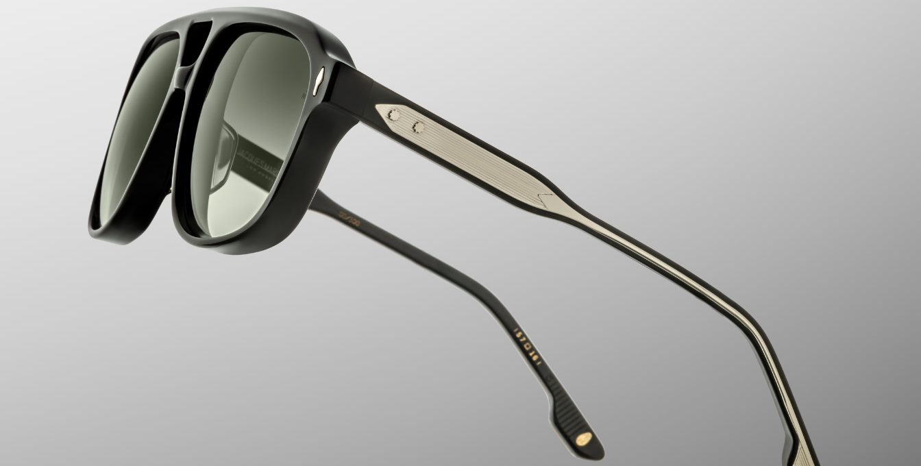 jacques marie mage leonard viper eckige sonnenbrille in schwarz mit grünen verlaufsgläser gläser