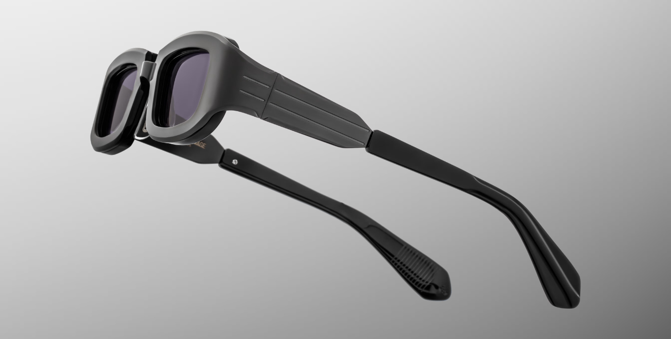 jacques marie mage ryder black eckige sonnenbrille aus titan in schwarz mit grauen gläsern