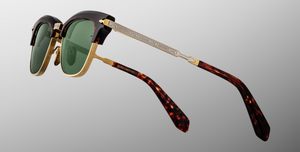 jacques marie mage sartre etna cateye sonnenbrille in silber, gold und havana mit grünen gläsern