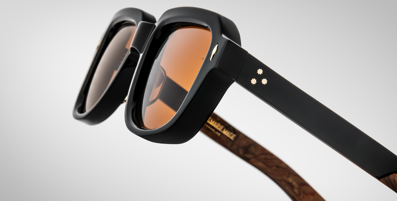 jacques marie mage taos noirx eckige sonnenbrille in schwarz mit braunen gläsern