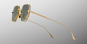 jacques marie mage verlaine musket eckige sonnenbrille in gold und silber mit grünen gläsern