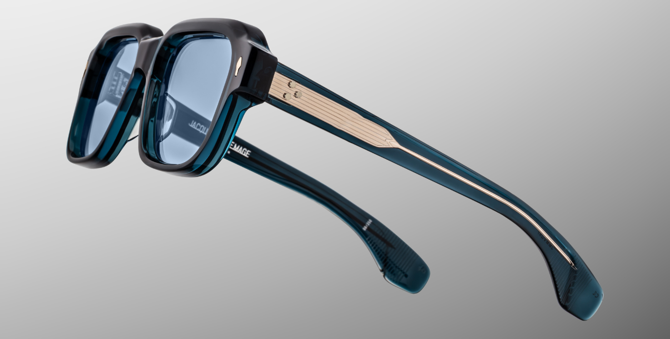 jacques marie mage vivienne indigo eckige sonnenbrille in blau mit blauen gläsern